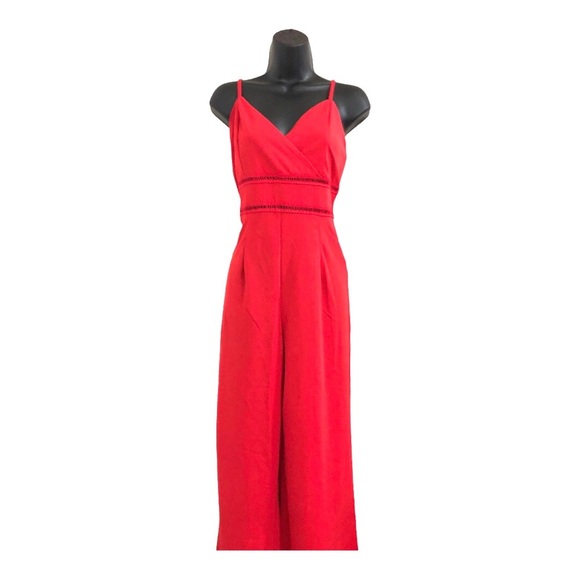 Trixxi Red spaghetti strap v-neck perforated waist jumpsuit size large new‎ - Picture 9 of 16